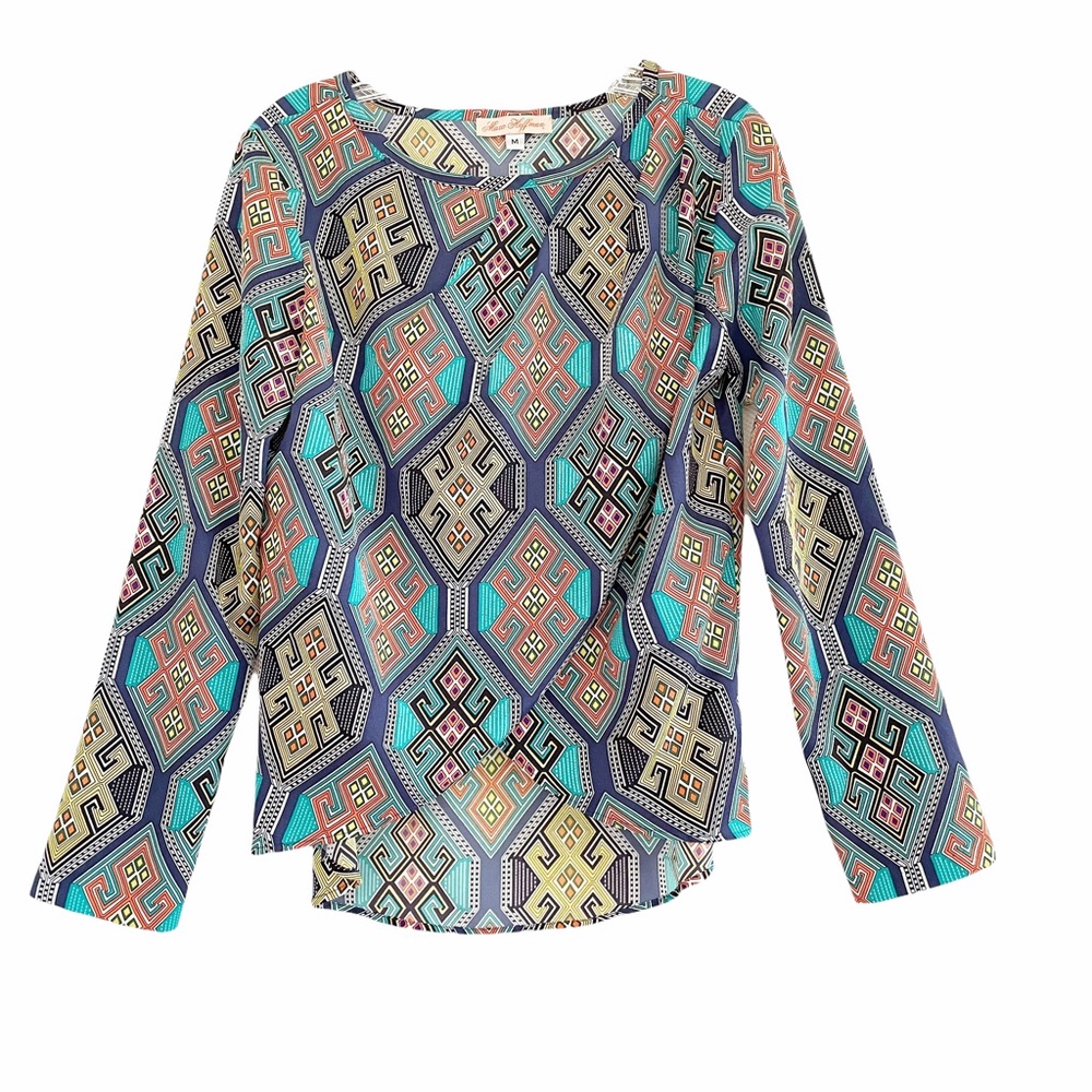 Mara Hoffman Geometric Colorful Blouse Hi-Lo Hem Medium